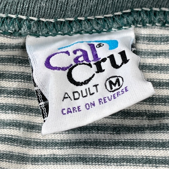 Vintage 90s Cal Cru Bowstring Minnesota Emerald Green White Striped Shirt Medium - Picture 4 of 5